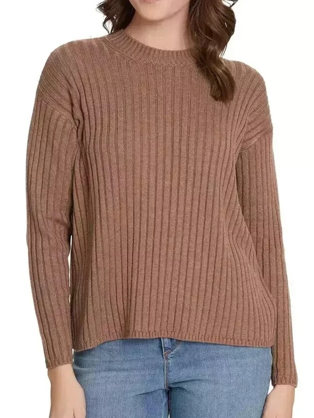 Jessica Simpson Ribbed Crewneck Sweater in Taupe Brown L